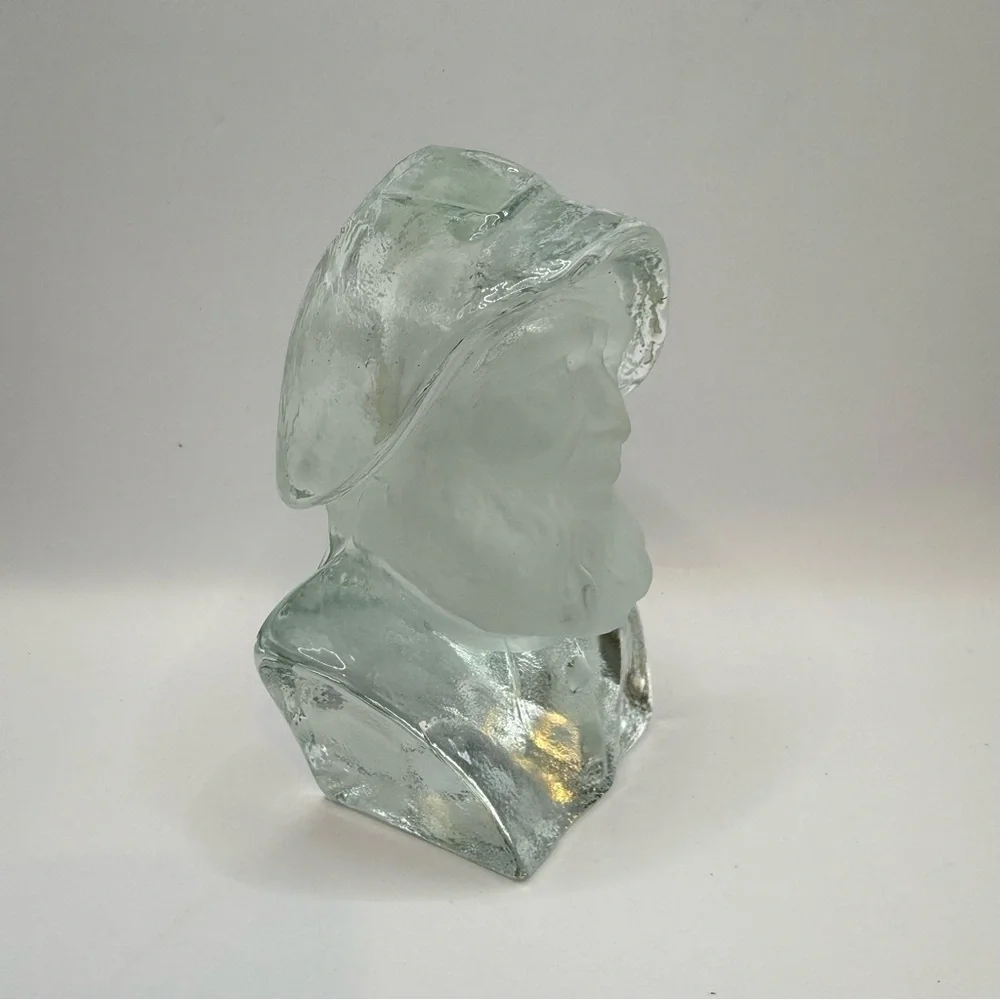Viking Frosted Glass Nautical Captain Fisherman Sculpture Paperweight Bookend 6”